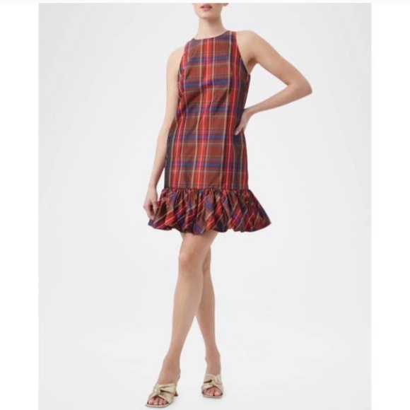 Trina Turk Plaid Berry Dress Drop Waist Cocktail Holiday Tartan - Picture 1 of 6